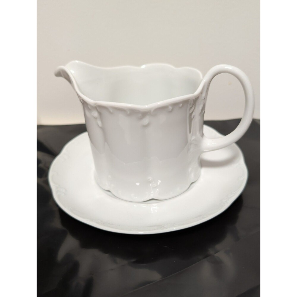 VTG Rosenthal Monbijou Classic Rose White Gravy Boat w.Saucer Underplate 2pc Set